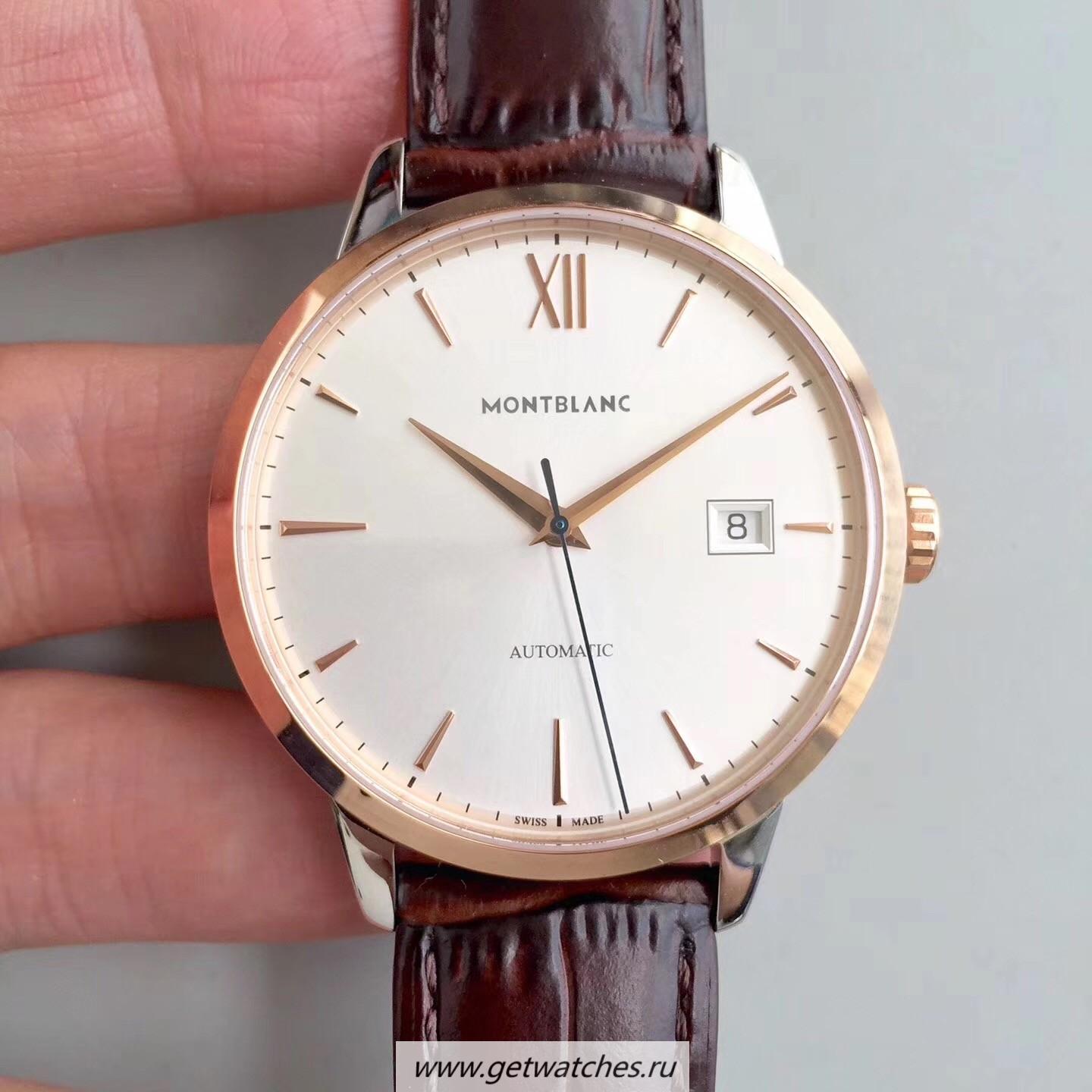 Replica Montblanc Heritage Spirit Date Automatic 111624 ERF SS & Rose Gold Silver Dial MB 24.17