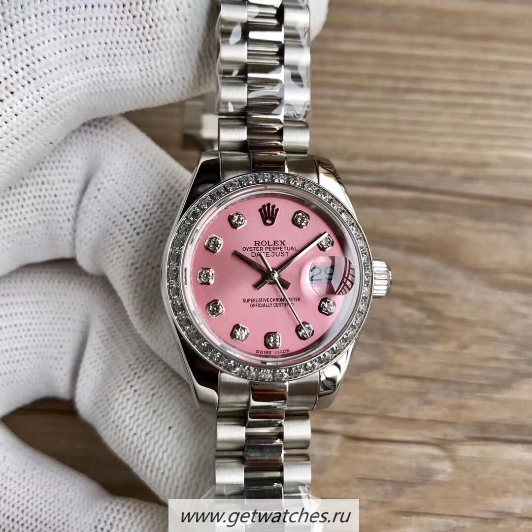 Copy R01ex Ladies Datejust 28 279384 RBR 28mm WF SS & D1am0nds Pink Mother Of Pearl Dial 2671