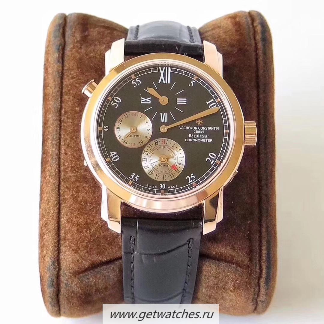 Copy Vacheron C0nstan1n Malte Regulateur Dual Time 42005/000J K11F Rose Gold Black Dial 1206