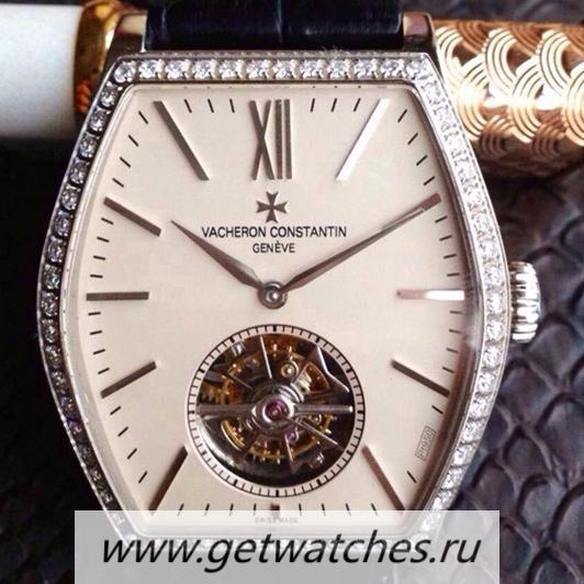 High Quality Vacheron C0nstan1n Malte Tourbillon SS & D1am0nds Cream Dial Tourbillon
