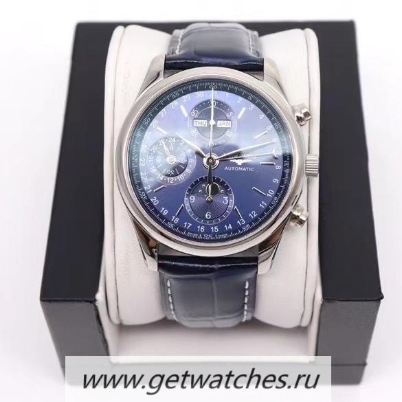 Replica Longines Master Collection Moonphase Chrono GLF SS Blue Dial Leather Strap 7751