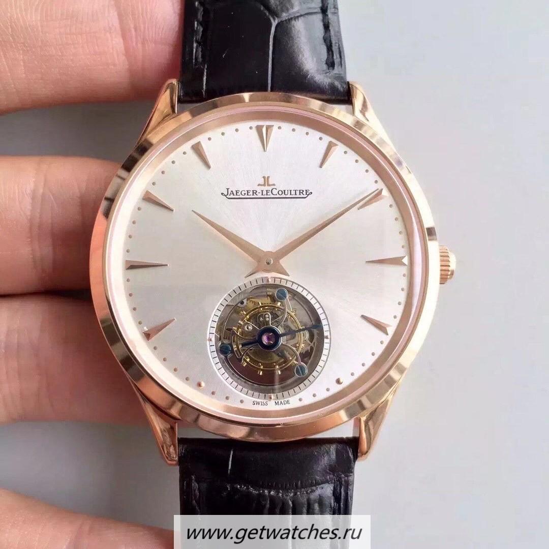 Perfect Replica Jaeger-LeCoultre Master Ultra Thin Tourbillon LHF Rose Gold Silver Dial Tourbillon