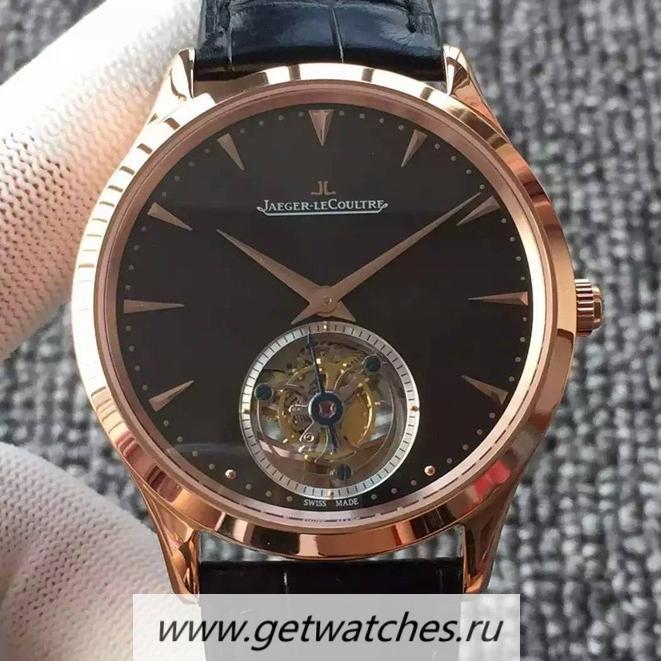 Perfect Replica Jaeger-LeCoultre Master Ultra Thin Tourbillon Rose Gold Black Dial Tourbillon