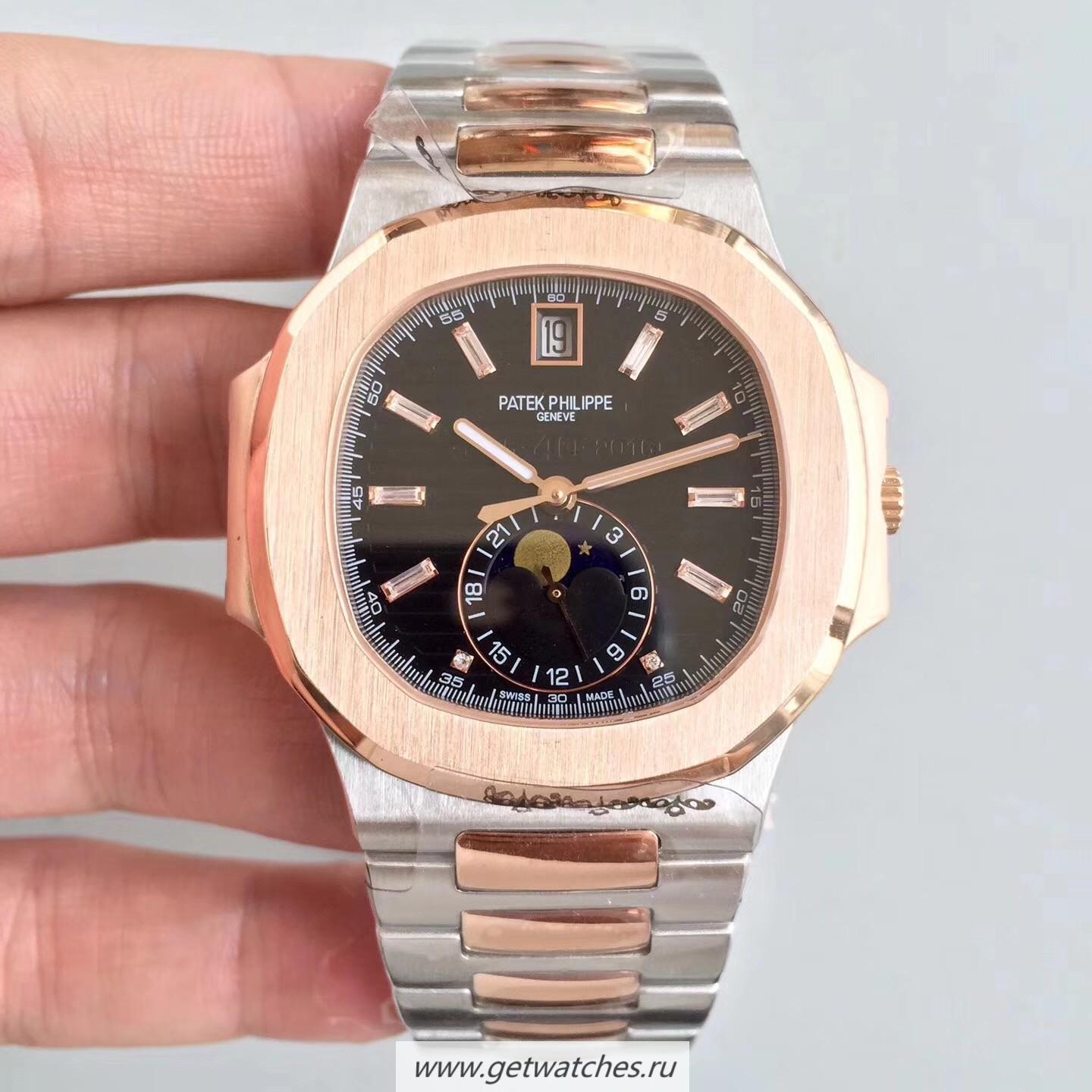 Perfect Replica Pat*k Phi1i*pe Nautilus 5726/1A-001 Noob Factory Rose Gold & SS Black Dial 324 S QA LU 24H/303