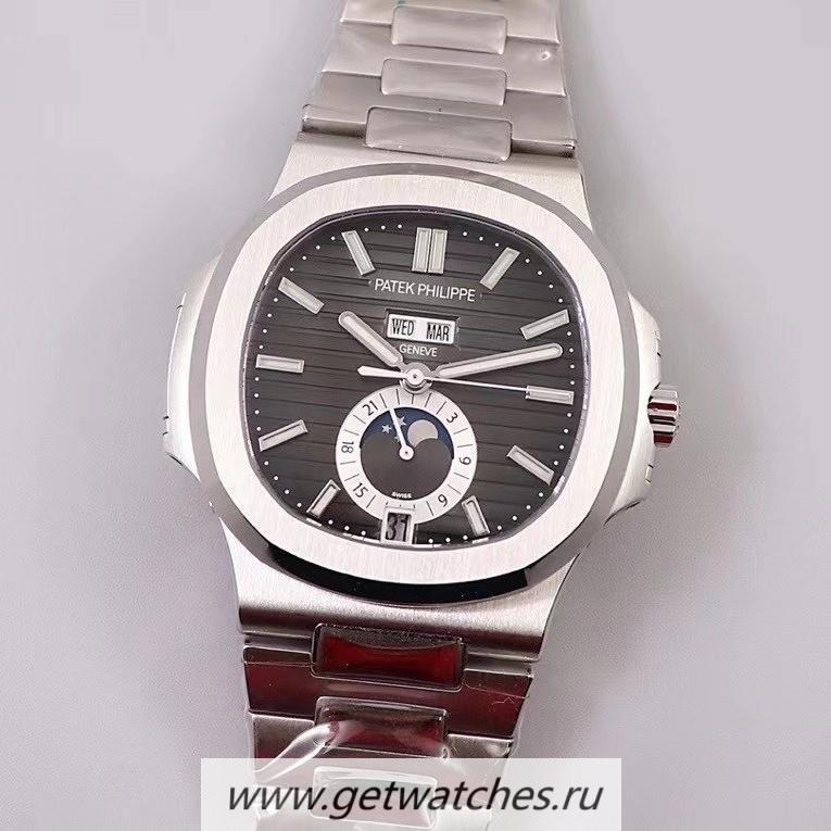 Fake Pat*k Phi1i*pe Nautilus Annual Calendar Moonphase 5726 GRF V2 SS Black Dial 324