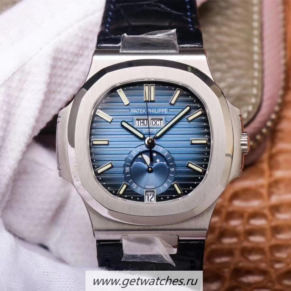 Copy Pat*k Phi1i*pe Nautilus Annual Calendar Moonphase 5726 PF SS Blue Dial 324