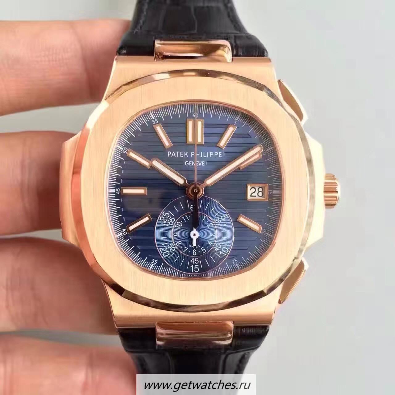Shop Pat*k Phi1i*pe Nautilus Chrono 5980R JF Rose Gold Blue Dial CH28-520C