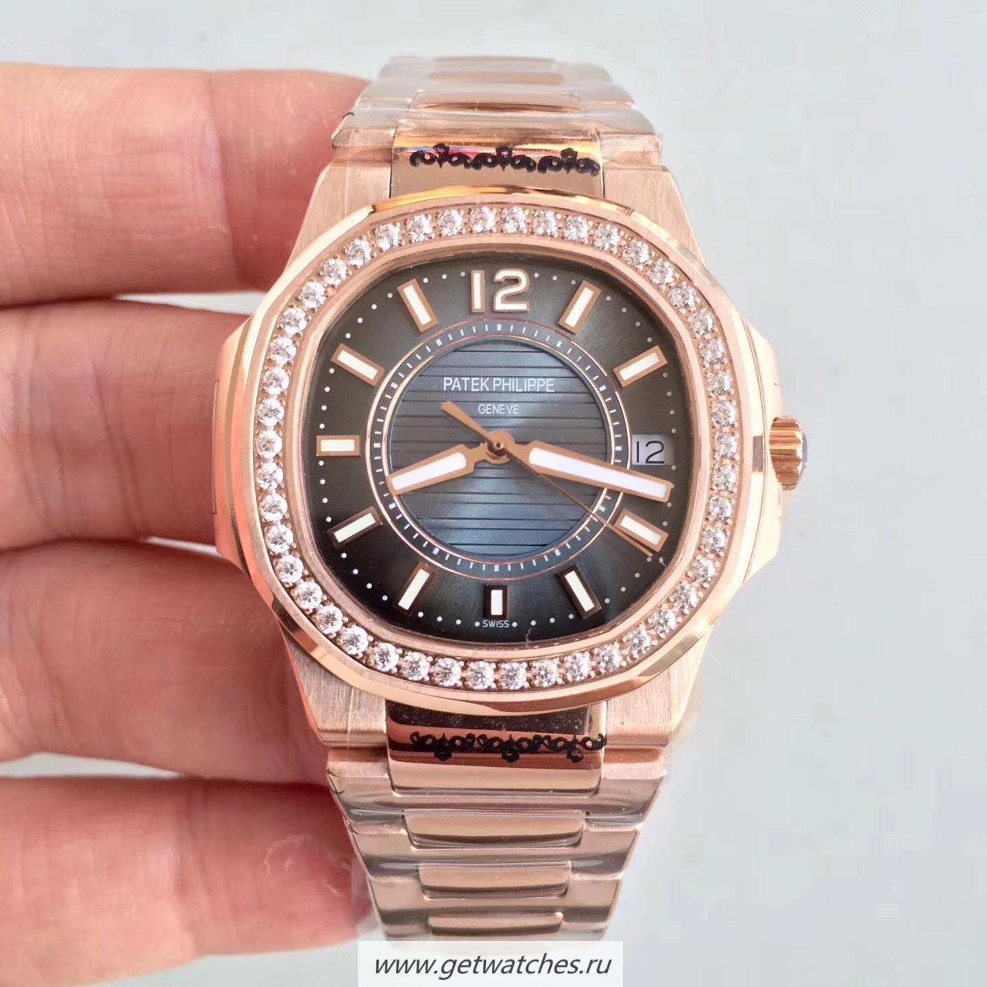 Replica Pat*k Phi1i*pe Nautilus Ladies 7010/1R-010 JJF Rose Gold & D1am0nds Blue Dial Quartz E23-250 S C