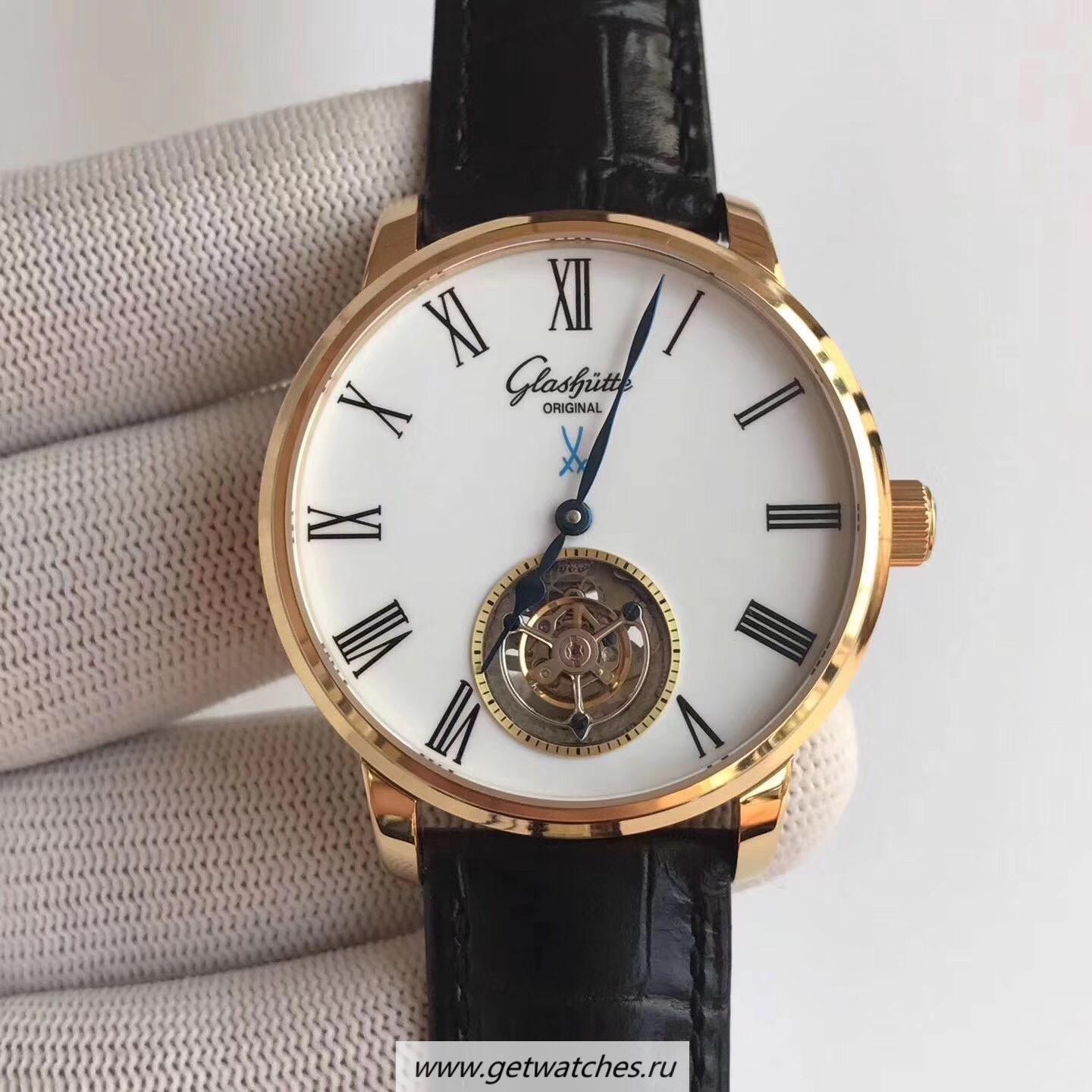Fake Glashutte Original Senator Meissen Tourbillon 1-94-11-01-01-04 Noob Factory Rose Gold White Dial 94-11