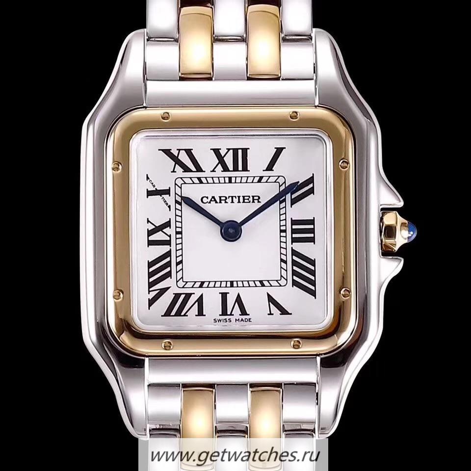 Fake Ca*t1er Panthere Medium Ladies W2PN0007 KORF SS & Rose Gold White Dial Ronda Quartz