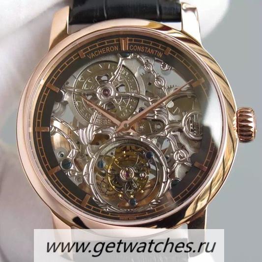 Perfect Replica Vacheron C0nstan1n Patrimony Tourbillon Rose Gold Skeleton & Black Dial Tourbillon