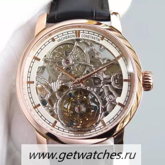 High Quality Vacheron C0nstan1n Patrimony Tourbillon Rose Gold Skeleton & White Dial Tourbillon