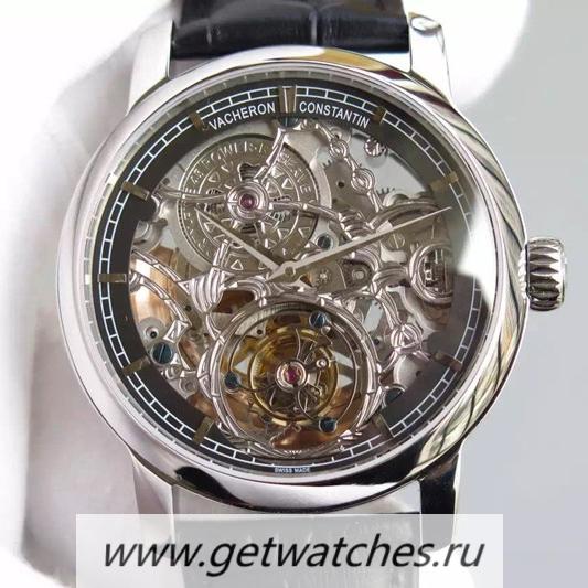 Fake Vacheron C0nstan1n Patrimony Tourbillon SS Skeleton & Black Dial Tourbillon