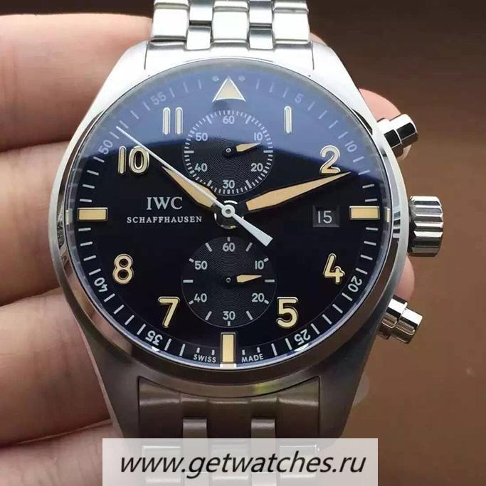 Fake IWC Pilot IW387808 Chrono SS Black Dial 7750