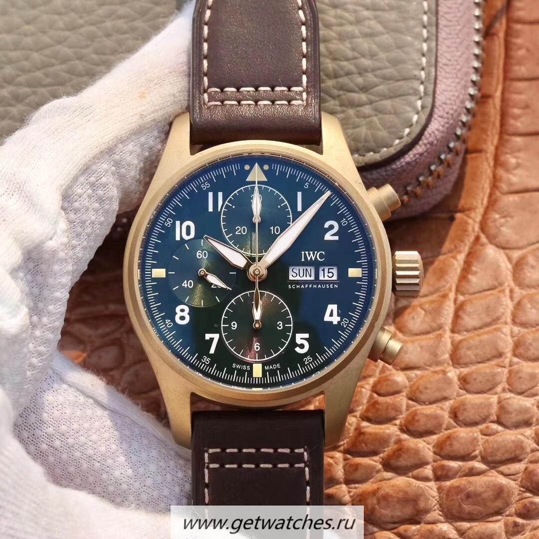 Shop IWC Pilot Spitfire Chrono IW387902 ZF Bronze Green Dial 7750