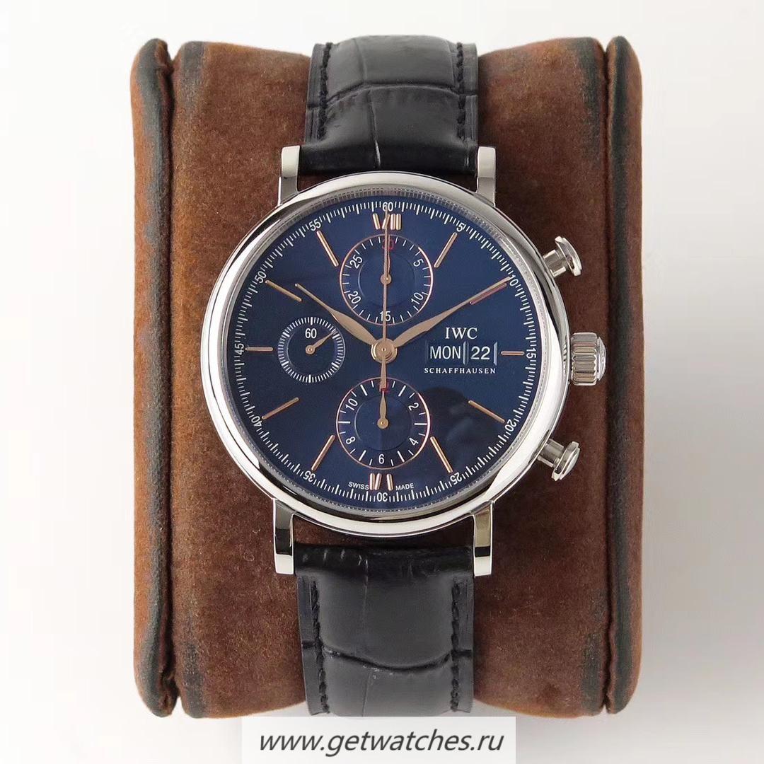 Shop IWC Portofino Chrono ZF SS Blue Dial Gold Markers 79320