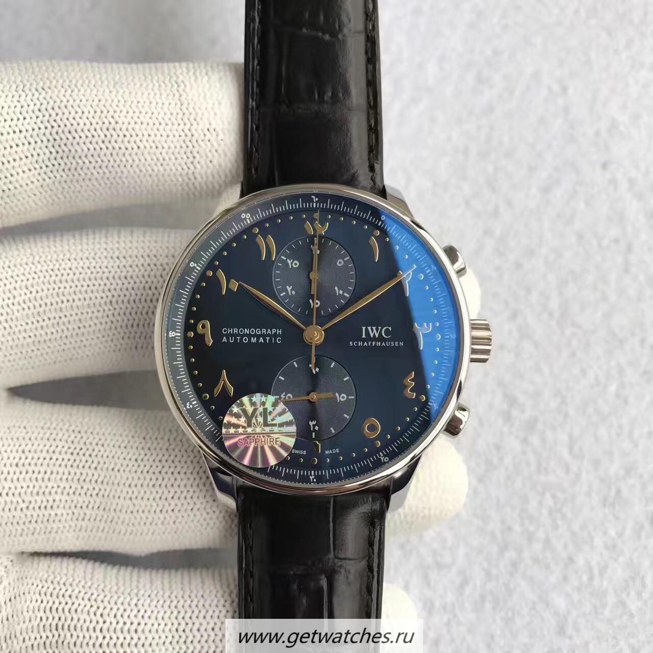 Fake IWC Portugieser Chrono Dubai Edition IW371489 YLF SS Blue Arabic Dial 7750