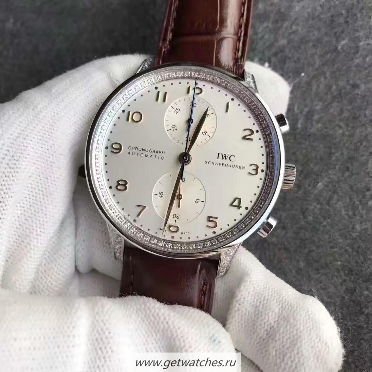 Shop IWC Portugieser Chrono IW371445 ZF SS & D1am0nds White Dial 7750