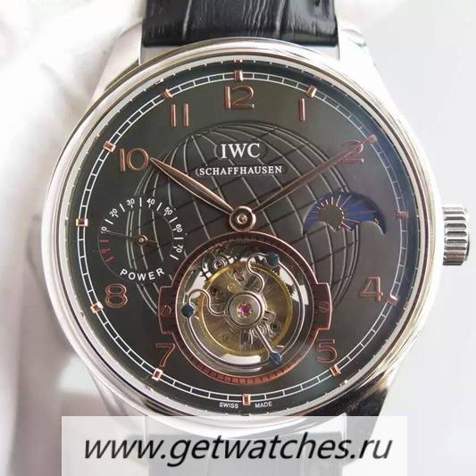 Copy IWC Portuguese Tourbillon Moonphase Power Reserve SS Black Dial Tourbillon