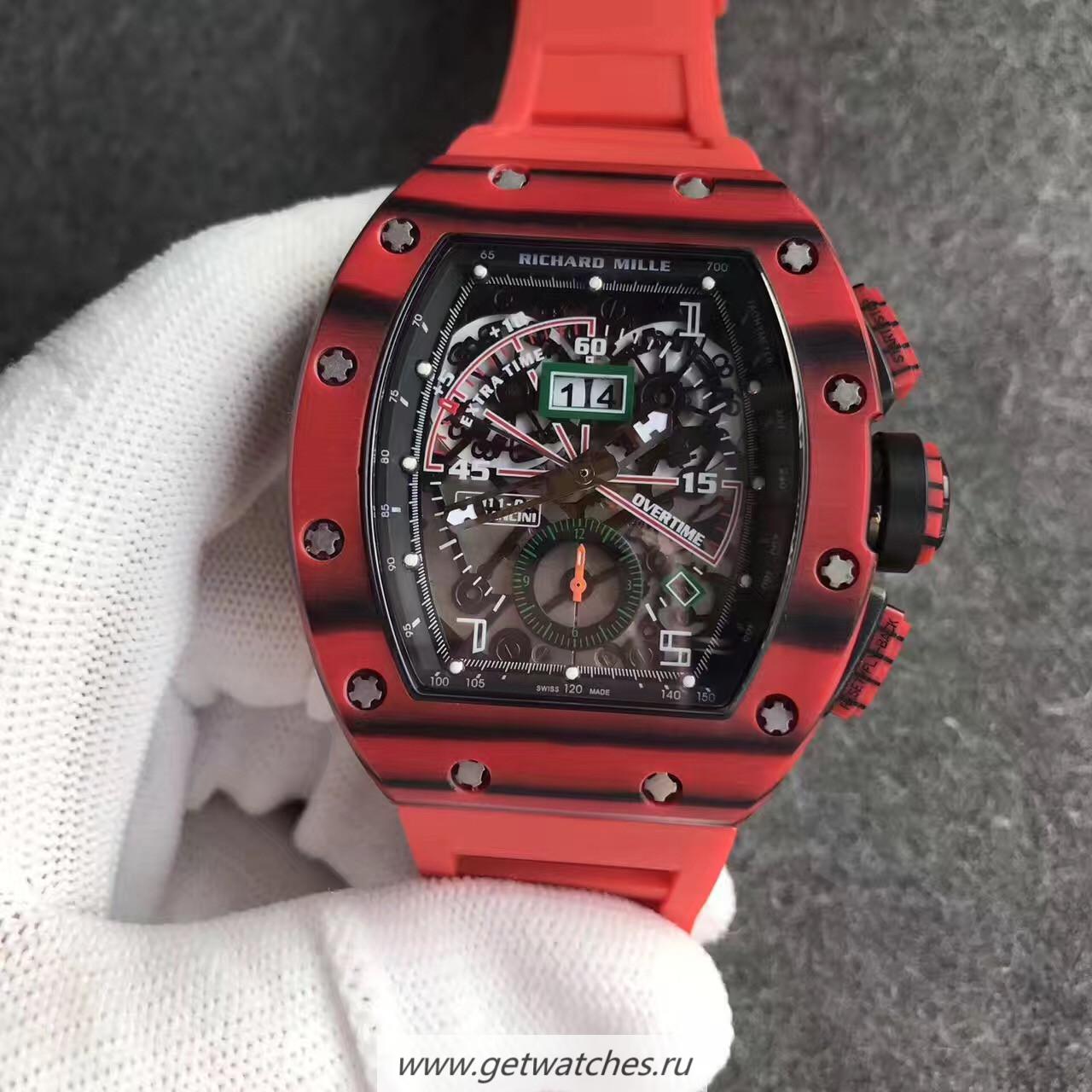 Copy Richard Mille RM011-01 Roberto Mancini Flyback Chrono KVF Red Forged Carbon Black Skeleton Dial 7750