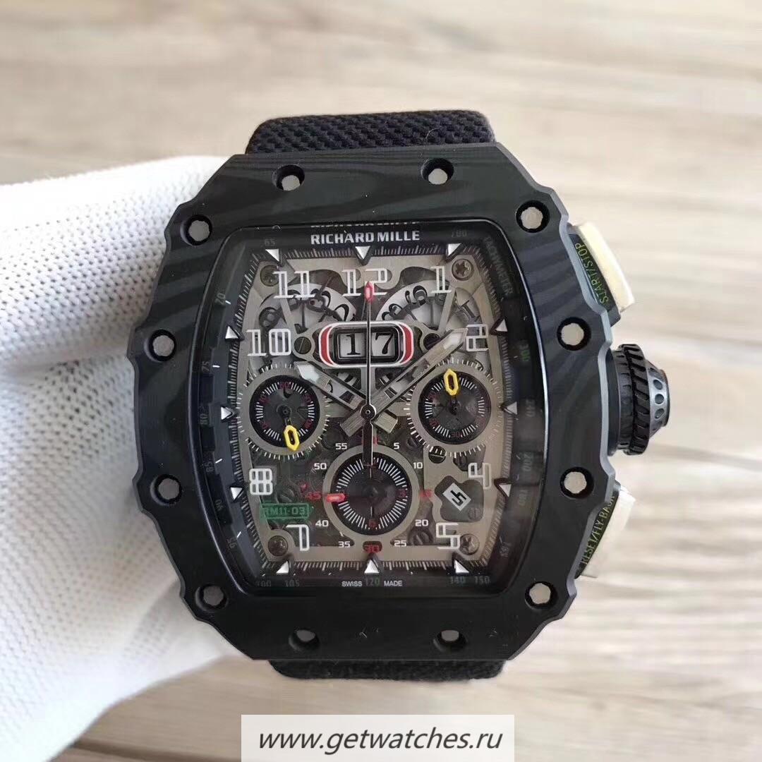 Best Price Richard Mille RM011-03 Flyback Chrono KLF Forged Carbon Black Skeleton Dial 7750