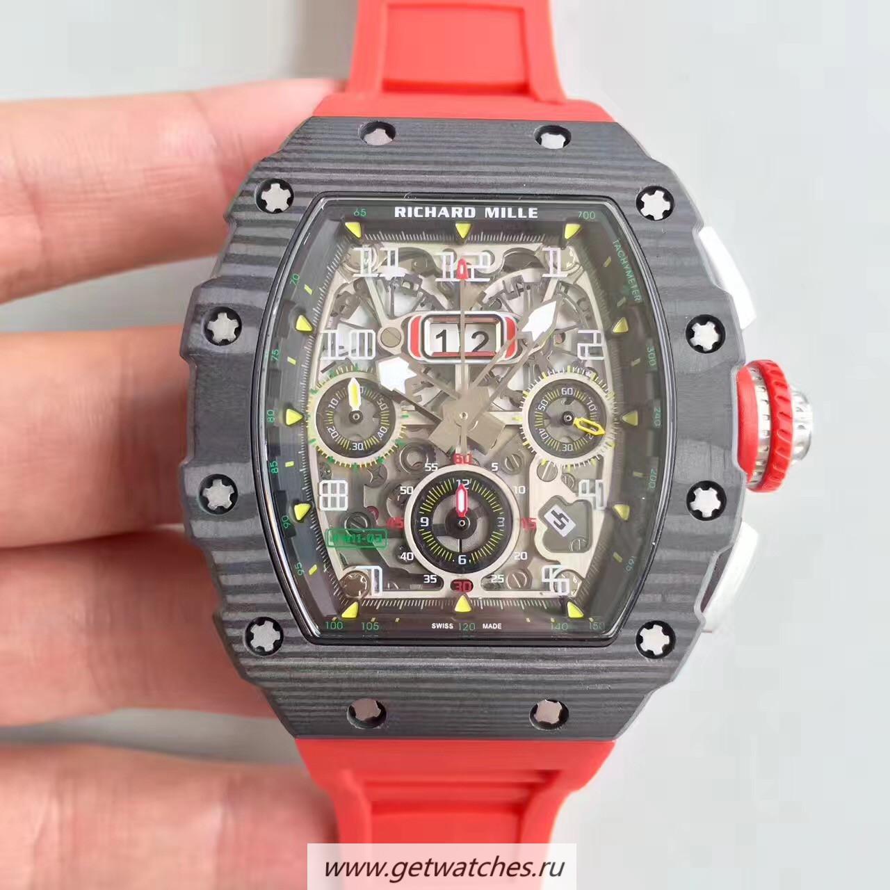 NEW Replica Richard Mille RM011-03 Flyback Chrono KVF Forged Carbon Black Skeleton Dial 7750