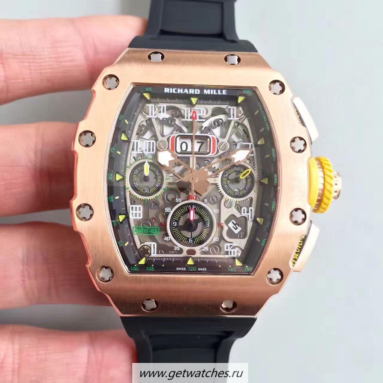 Best Price Richard Mille RM011-03 KVF V2 Rose Gold Black Skeleton Dial 7750