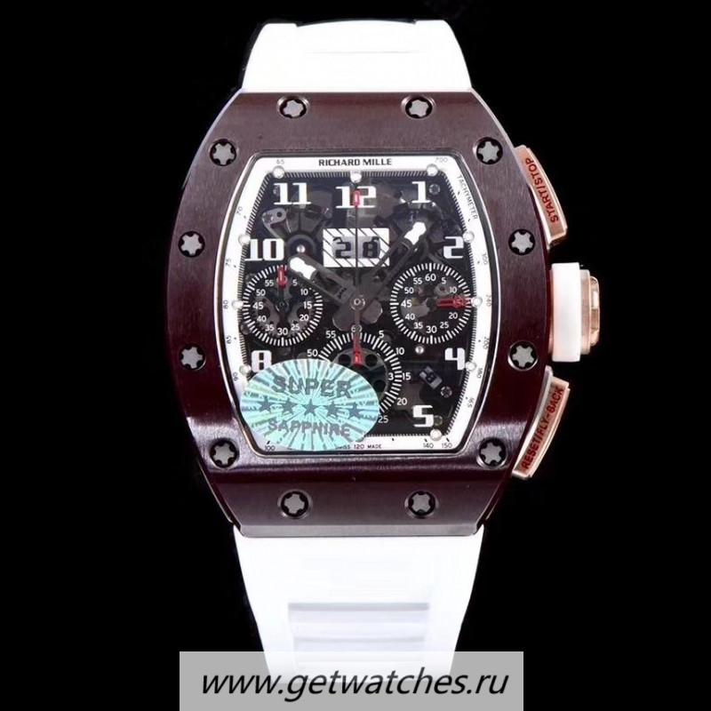 Copy Richard Mille RM011-FM Felipe Massa Flyback Dubai Chrono KVF Brown Ceramic White Skeleton Dial 7750