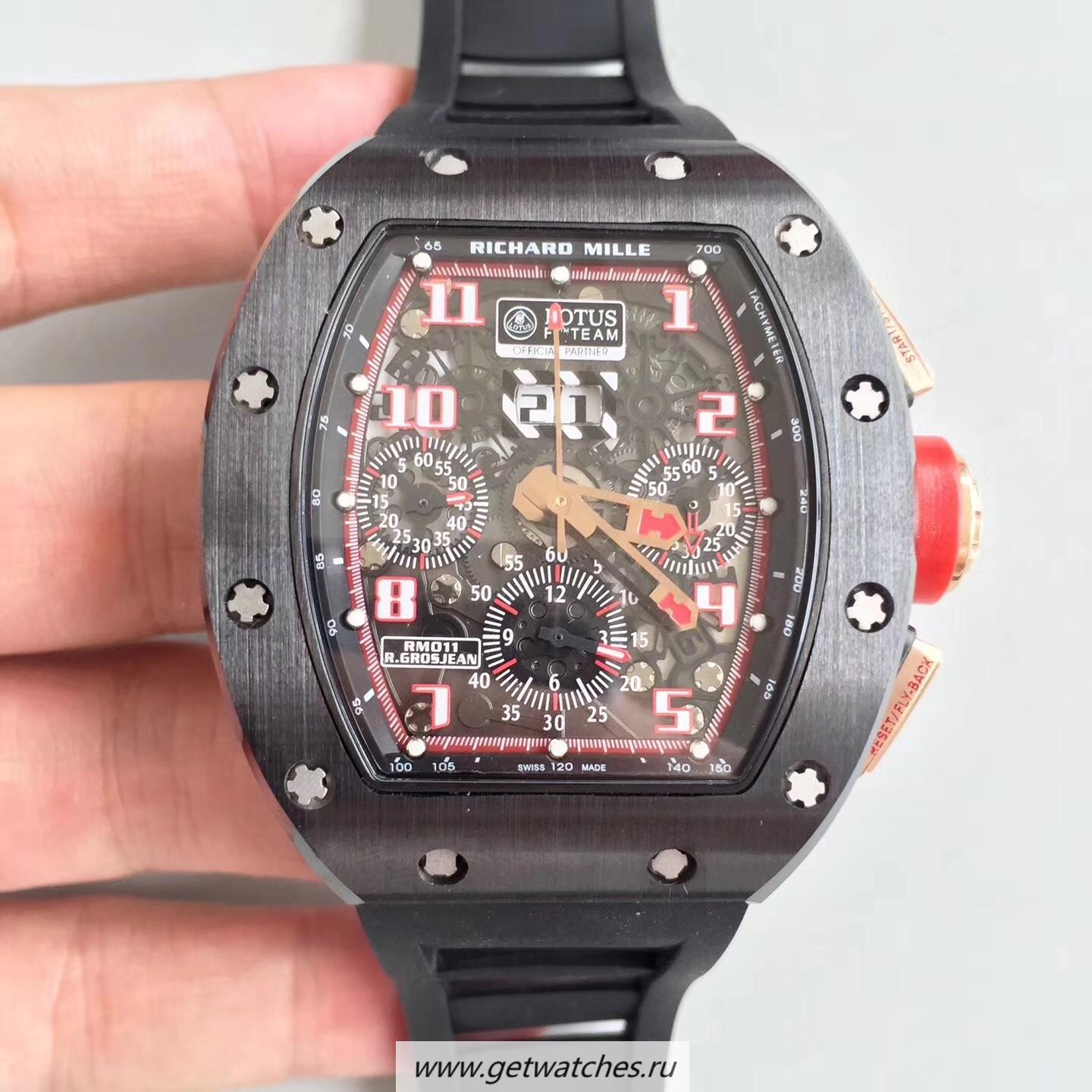 High Quality Richard Mille RM011-FM Felipe Massa Flyback Dubai Chrono KVF PVD Black & Red Skeleton Dial 7750