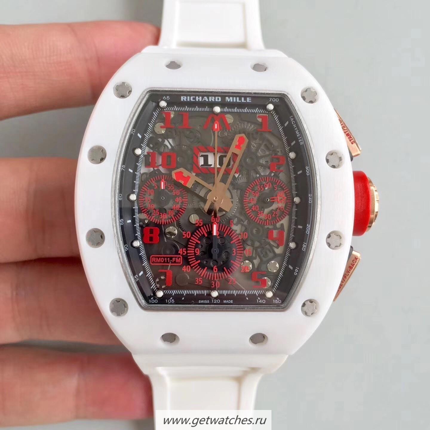 Replica Richard Mille RM011-FM Felipe Massa Flyback Dubai Chrono KVF White Ceramic Black & Red Skeleton Dial 7750