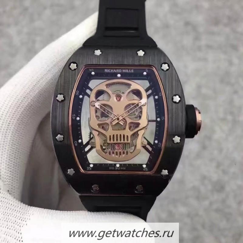 Perfect Replica Richard Mille RM052 KVF Black Ceramic Gold Skull Dial M6T51