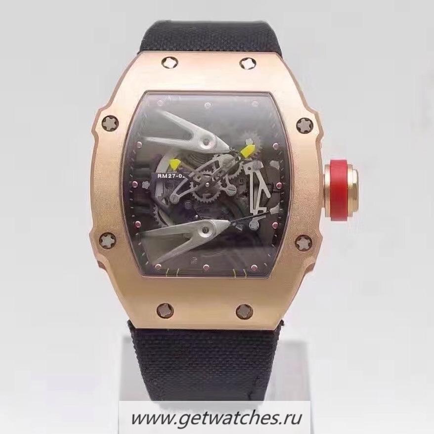 Fake Richard Mille RM27-02 Rose Gold Black & Skeleton Dial M9015
