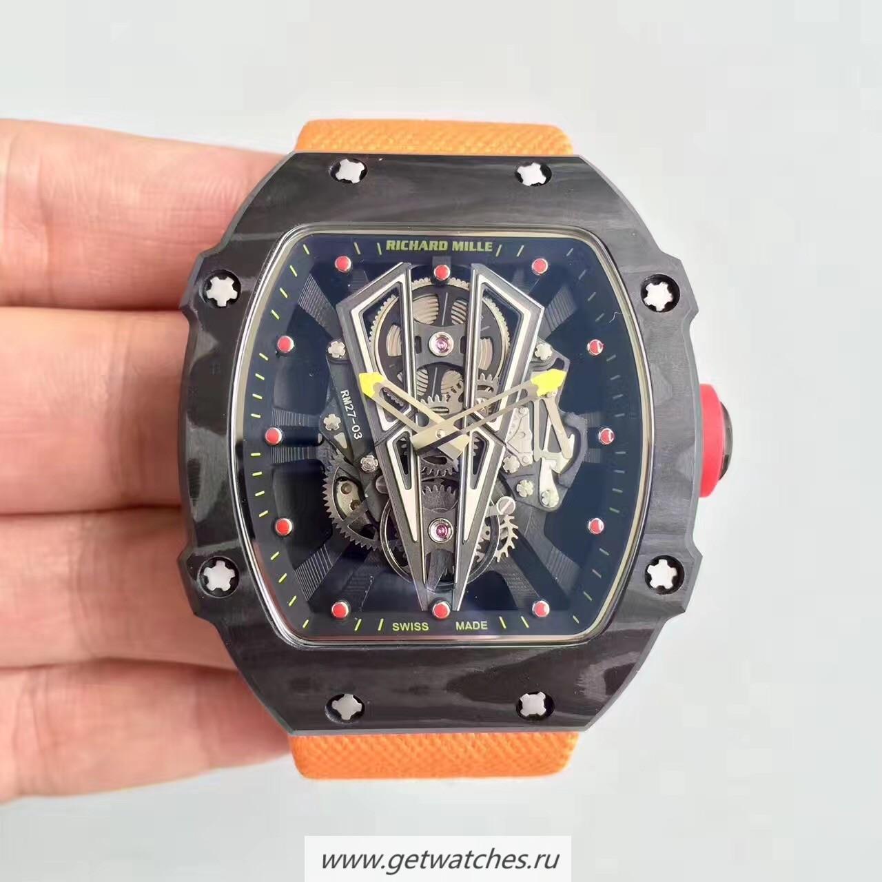 NEW Replica Richard Mille RM27-03 Rafael Nadal KLF Forged Carbon Black Skeleton Dial M9015