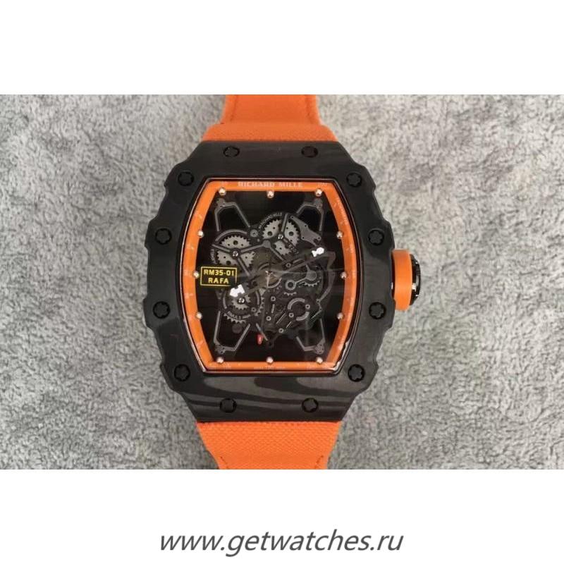 Best Price Richard Mille RM35-01 Rafael Nadal Forged Carbon Skeleton Orange Dial Orange Nylon Strap M9015