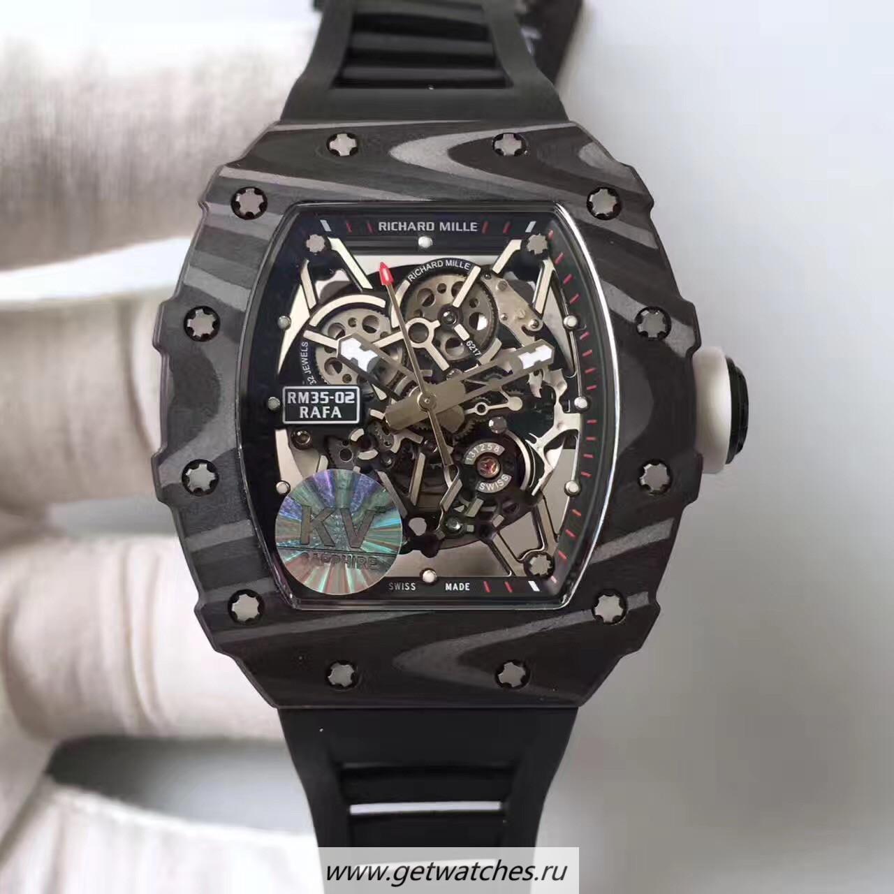 Fake Richard Mille RM35-02 Rafael Nadal Foundation KVF Forged Carbon Black & Skeleton Dial M6T51