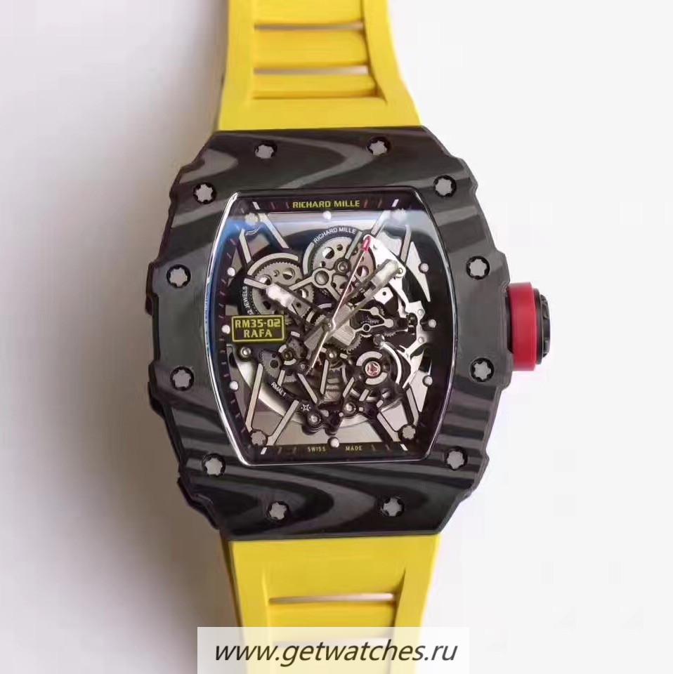 Perfect Replica Richard Mille RM35-02 Rafael Nadal KVF Forged Carbon Black Skeleton Dial M6T51