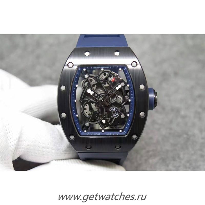 NEW Replica Richard Mille RM55 Black Ceramic Blue Skeleton Dial M8215