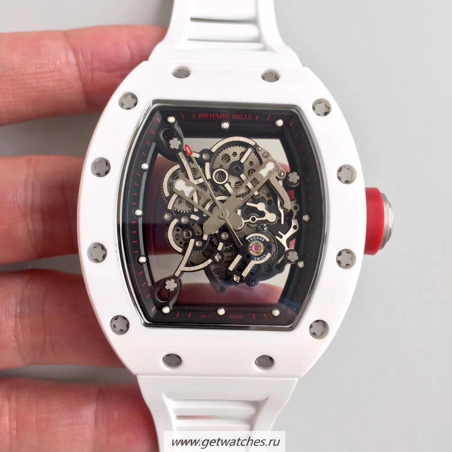 Replica Richard Mille RM55 KVF V2 White Ceramic Black Skeleton Dial M8215