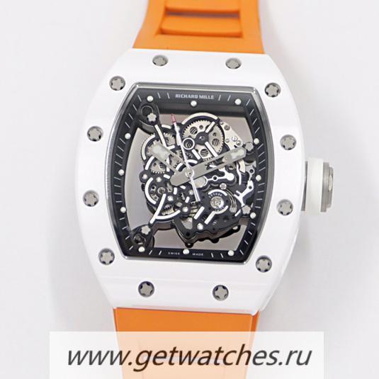Copy Richard Mille RM55 KVF V3 White Ceramic & Titanium Black Dial Orange Rubber Strap M8215