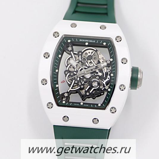 High Quality Richard Mille RM55 KVF V3 White Ceramic & Titanium Green Dial Green Rubber Strap M8215