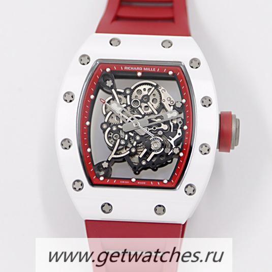 Copy Richard Mille RM55 KVF V3 White Ceramic & Titanium Red Dial Red Rubber Strap M8215
