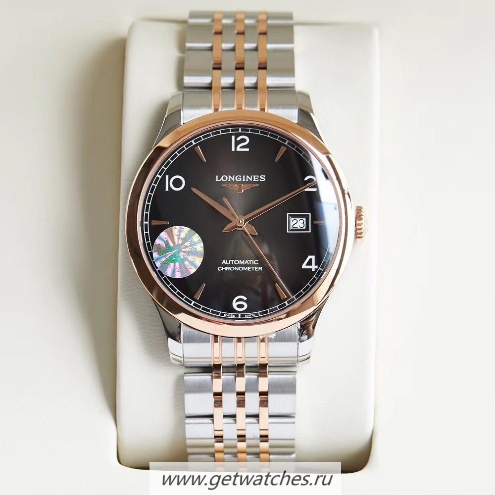 Shop Longines Record L2.821.4.56.6 AF SS & Rose Gold Black Dial L888.4