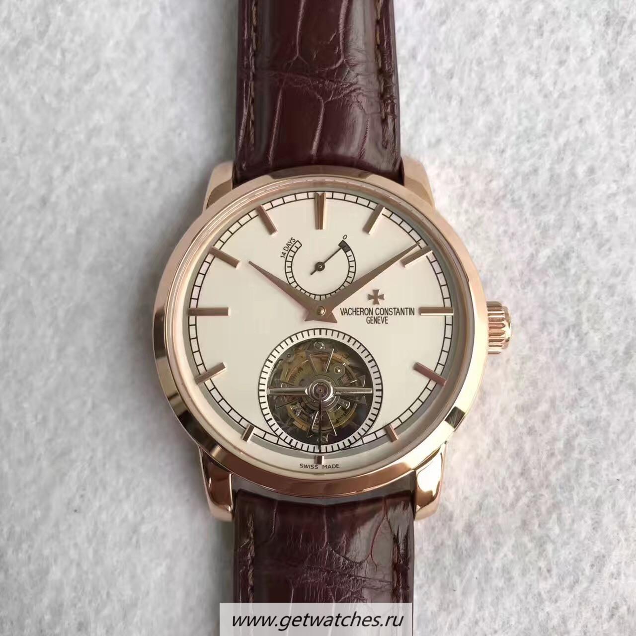 Fake Vacheron C0nstan1n ReplicaPatrimony Traditionnelle 14-Day Tourbillon 89000 TF Rose Gold White Dial 2260