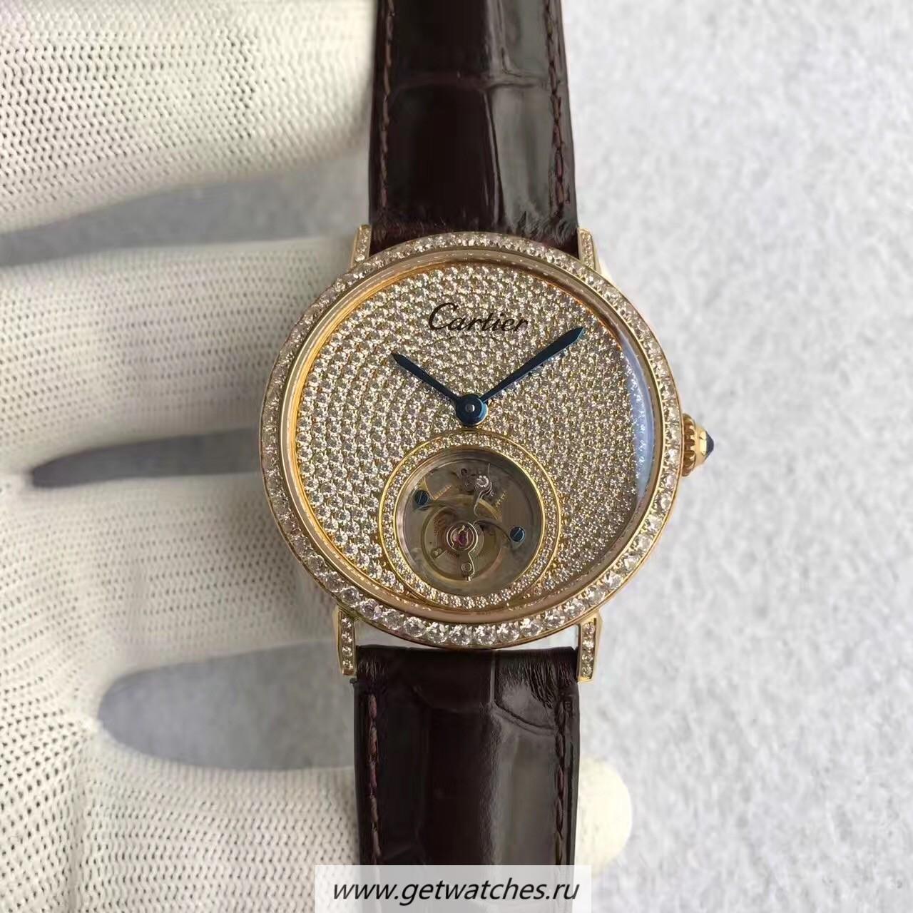 Copy Ca*t1er Rotonde Tourbillon Noob Factory Yellow Gold & D1am0nds D1am0nd Dial Tourbillon