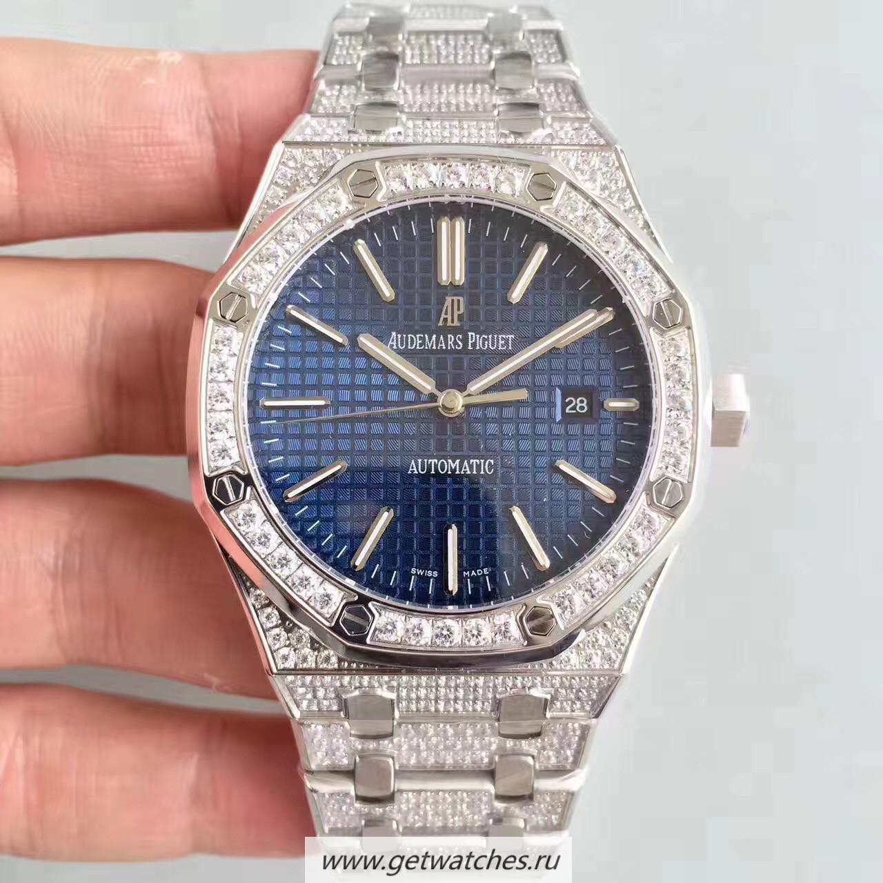 Perfect Replica Audemars Royal Oak 15400 Noob Factory SS & D1am0nd Blue Dial 3120