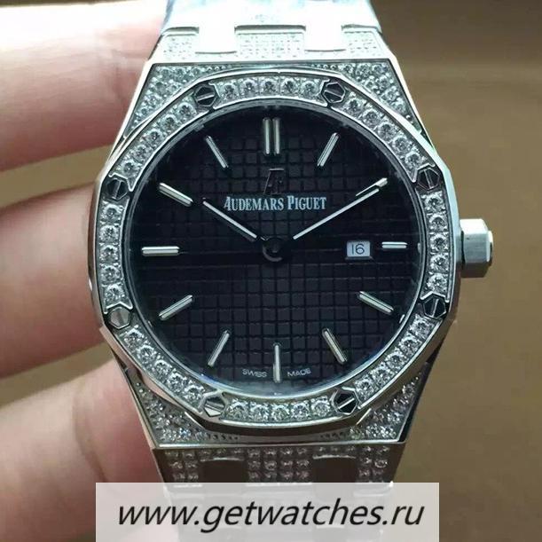 Shop Audemars P1g*et Royal Oak 67651 Ladies SS & D1am0nds Black Dial Quartz 2713