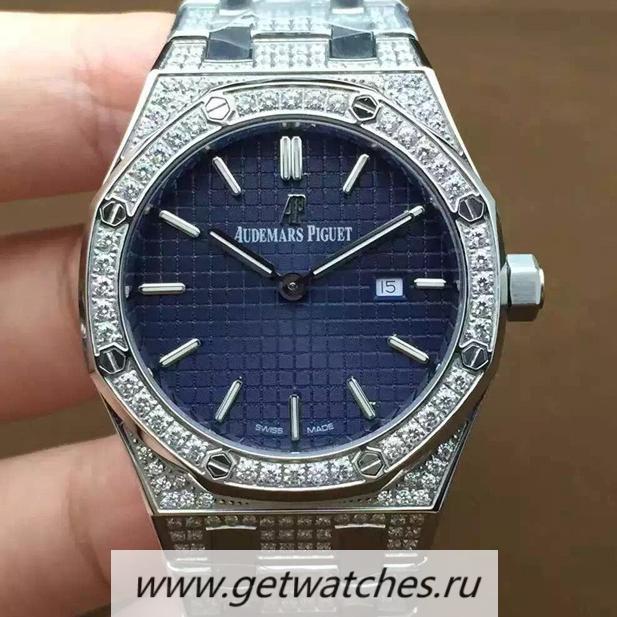Perfect Replica Audemars Royal Oak 67651 Ladies SS & D1am0nds Blue Dial Quartz 2713