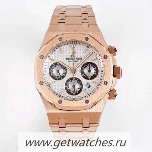 Perfect Replica Audemars Royal Oak Chrono 26331 BF Rose Gold Silver Dial 7750