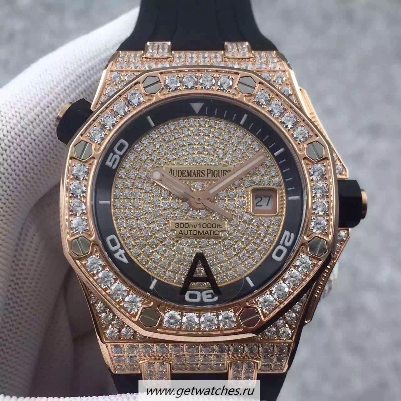 NEW Replica Audemars P1g*et Royal Oak Offshore Diver 15709 Rose Gold & D1am0nds Rose Gold & D1am0nds Dial 3120