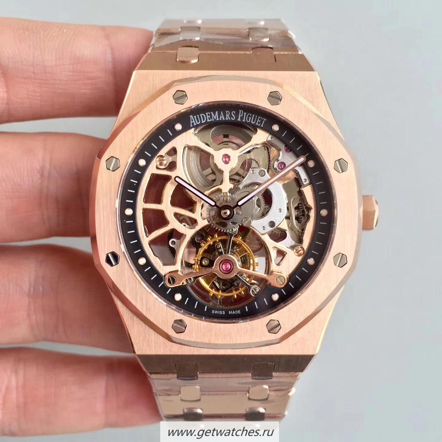 Perfect Replica Audemars Royal Oak Tourbillon Extra-Plate Squelette 26518 JF V3 Rose Gold Black Skeleton Dial 2924
